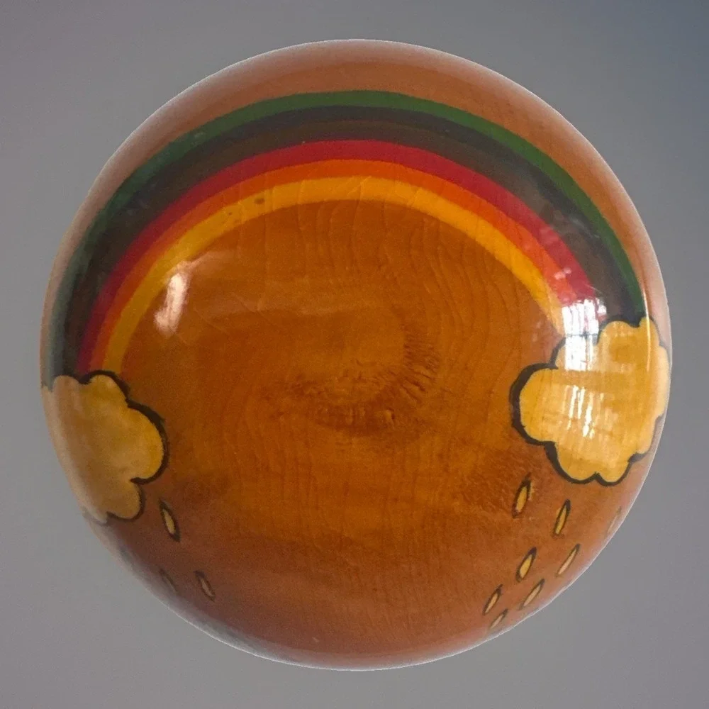 Vintage Small Round Laquer Wooden Hand Painted Trinket Box Rainbow Made In India